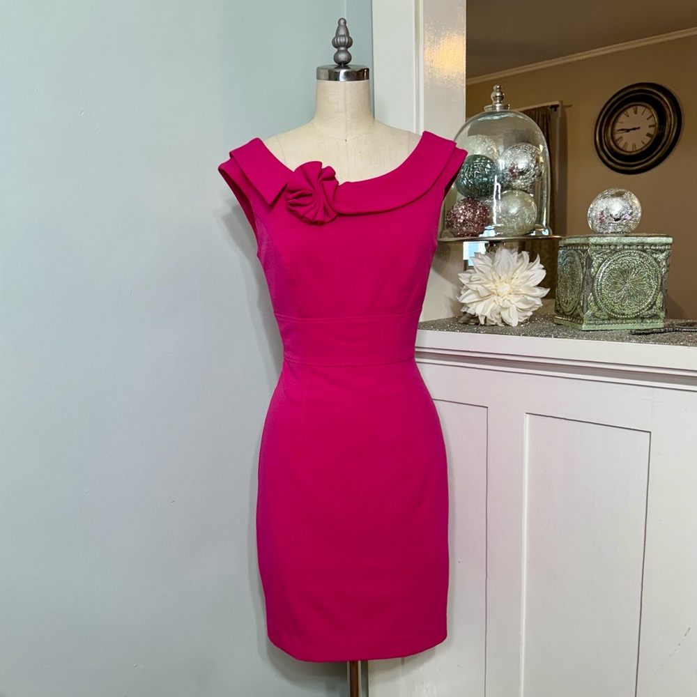 Calvin Klein Pink Sheath Dress Floral Scoop Neckline Size 4 - Picture 2 of 9
